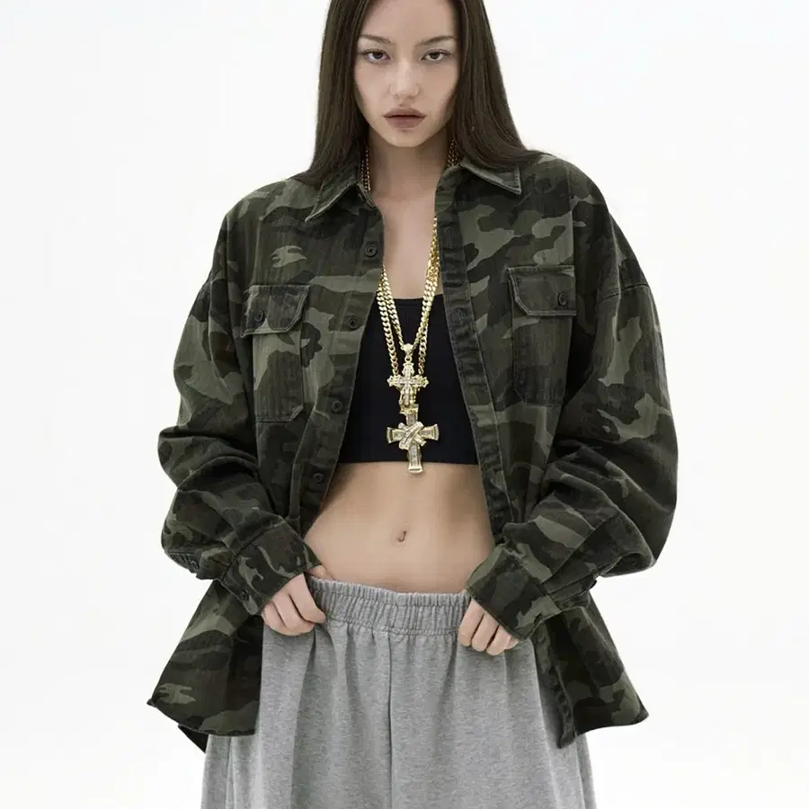 테이크이지 자이언트핏 카모 셔켓 자켓 카모 카키 L