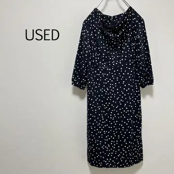 c0215 [ USED ] 5부 기장 원피스 도트 무릎 기장 고급