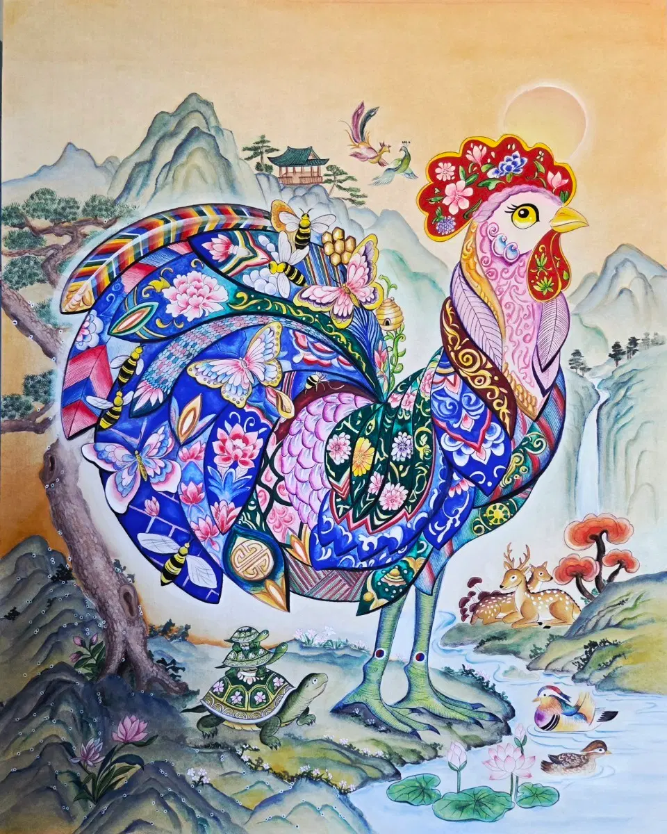 금계도 민화 30호 그림 액자