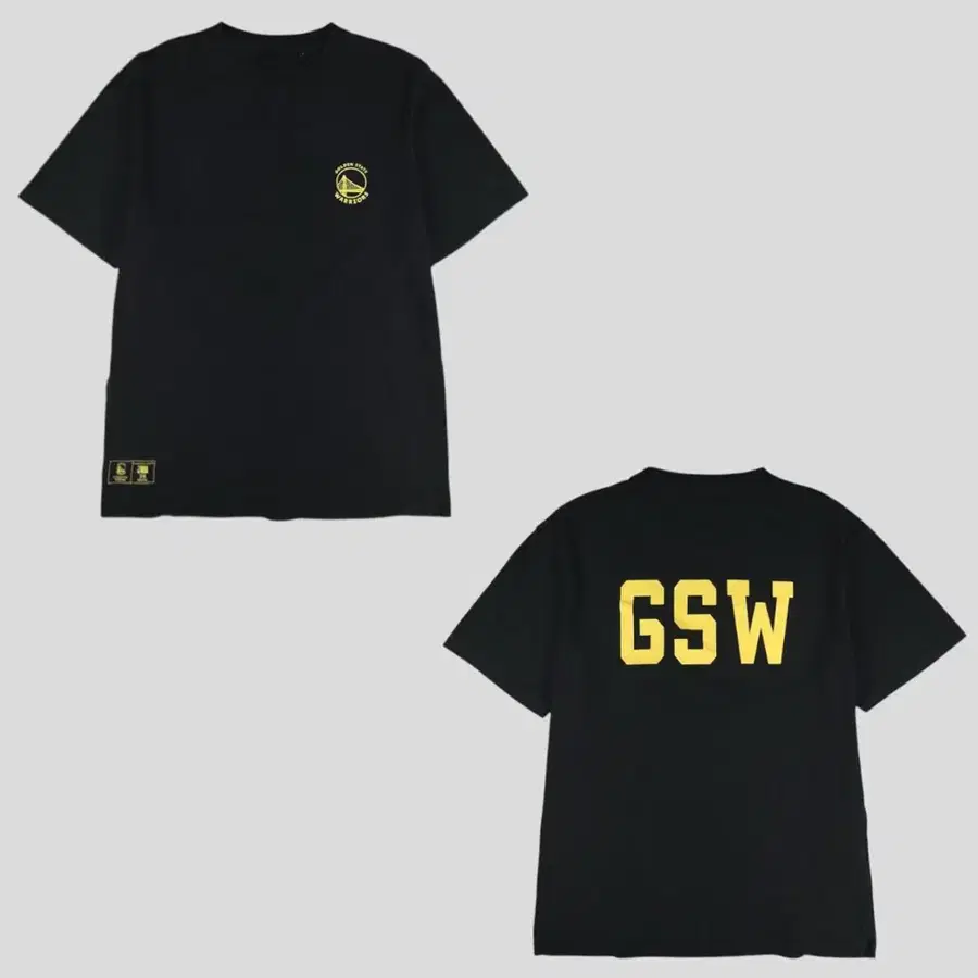 NBA 엔비에이 블랙 옐로우 골든스테이트 워리어스 GSW 로고 반팔 티셔츠 L