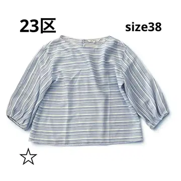 새상품급 23구 볼륨 소매 블라우스 38 블루 스트라이프 온워드 카시야마
