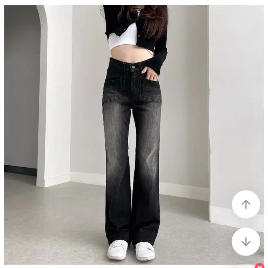 핏시 빈티지 워싱 포켓 데님 팬츠 블랙