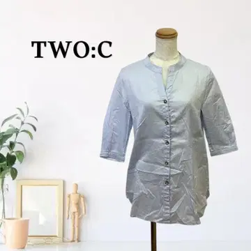 zk460 [ M ] TWO:C 셔츠/블라우스 밴드 카라 7부 소매 프론트 오픈 무지