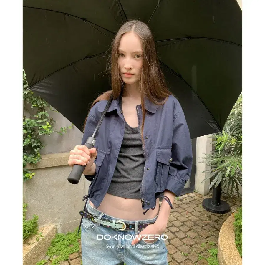 DKZ 레트로 네이비 드로스트링 7부 숏 자켓