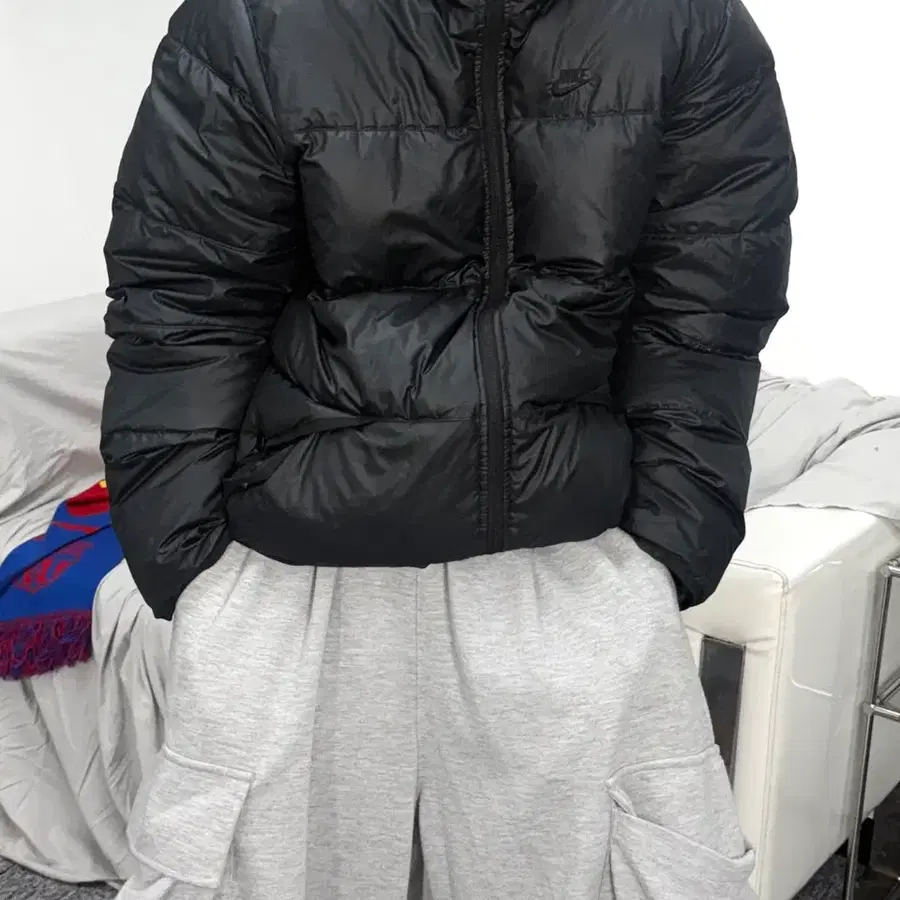 나이키 블랙 차콜 리버시블 덕다운 패딩 L