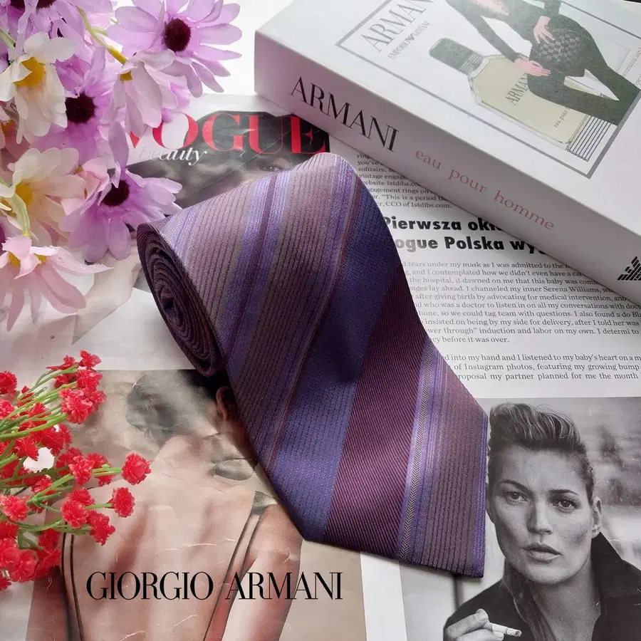 GIORGIO ARMANI 조르지오 아르마니 실크 퍼플 스트라이프 넥타이 9.9cm A+~A등급 k3242