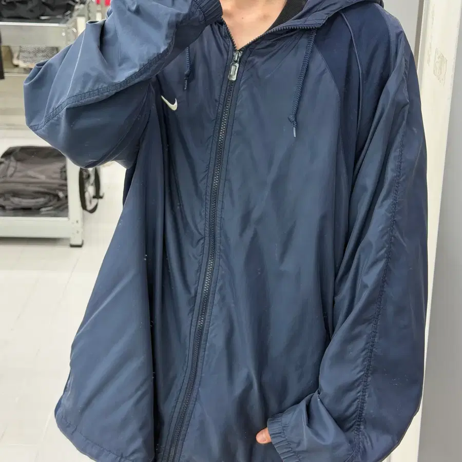 (2XL) 나이키 90s 미니 스우시 다크 네이비 후드 바람막이 자켓