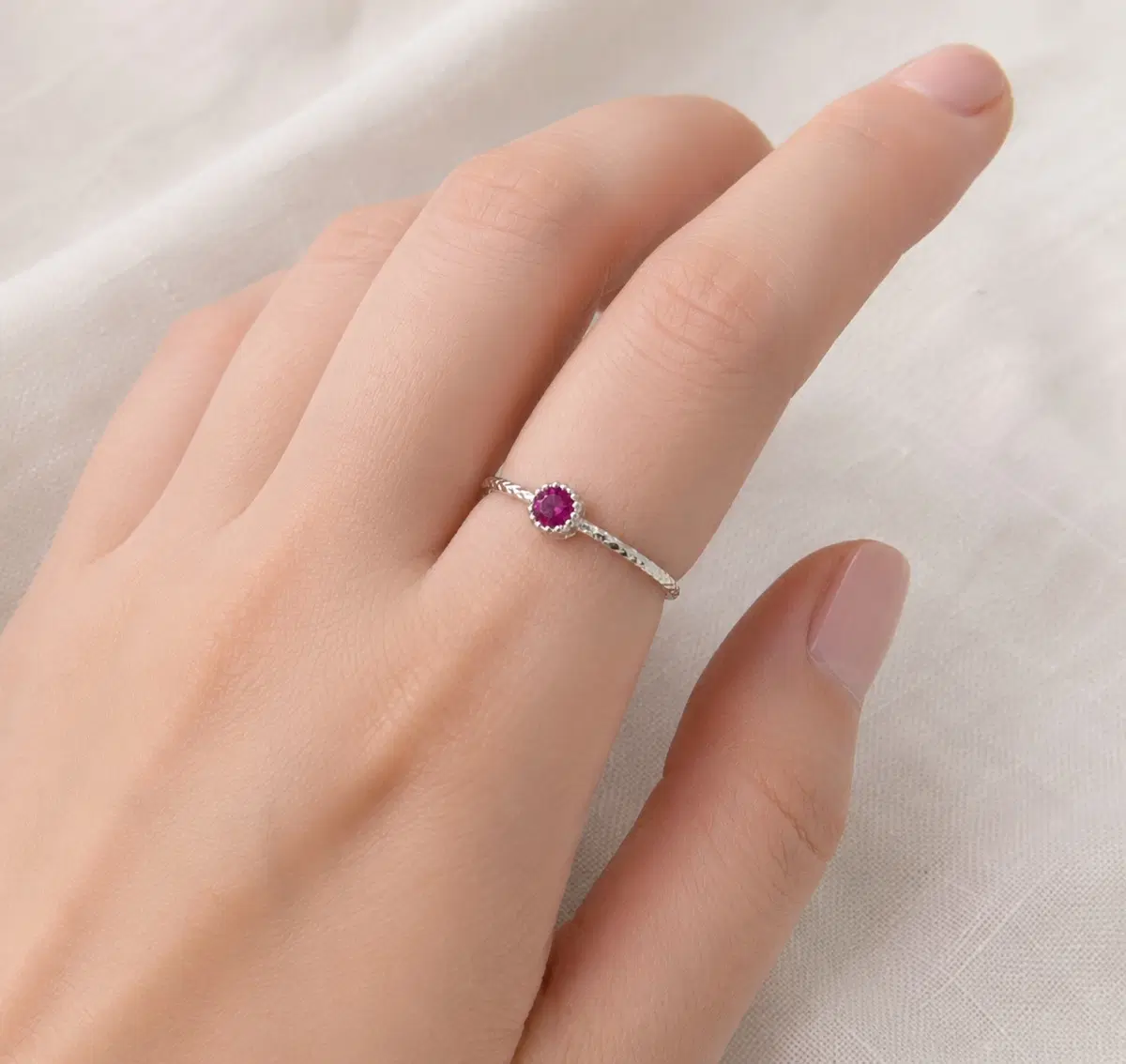 9호 S925 은반지 루비색 큐빅,백금도금