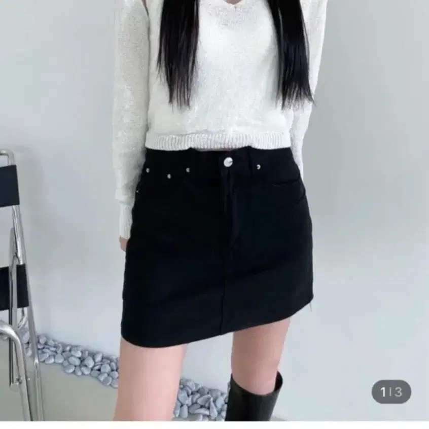 키튼 코튼 미니 스커트 치마 블랙 S