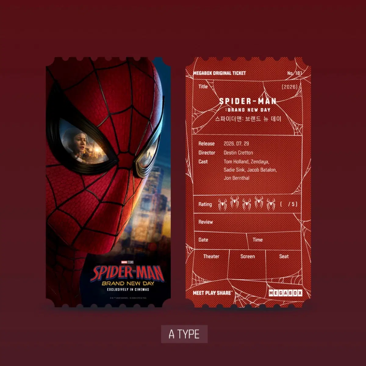 스파이더맨 오리지널티켓 A타입 새상품