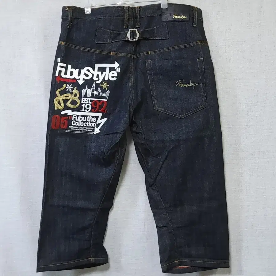 희귀 후부 FUBU Y2K 자수 크롭 배기 데님 진 청바지 힙합 34 35