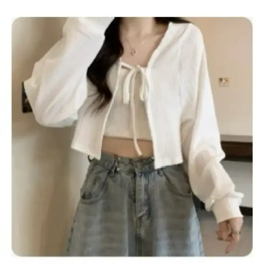 블랙 숏 오버핏 리본끈 볼레로 가디건