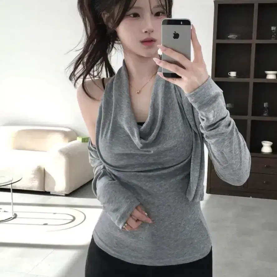 에이블리 홀터 드레이프 셔링 나시 가디건 세트