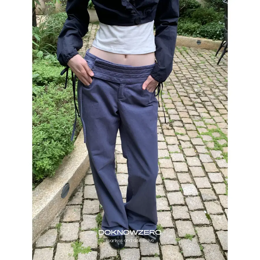 DOKNOWZERO 레트로 워싱 디스트레스드 블루 워크 팬츠