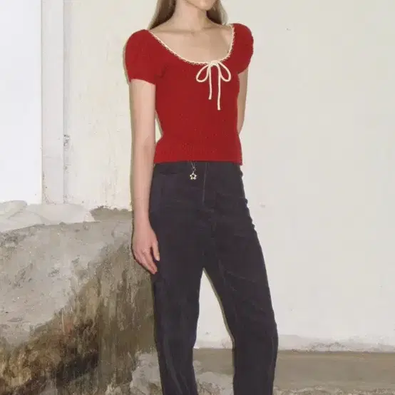 PUFF HALF KNIT TOP (RED