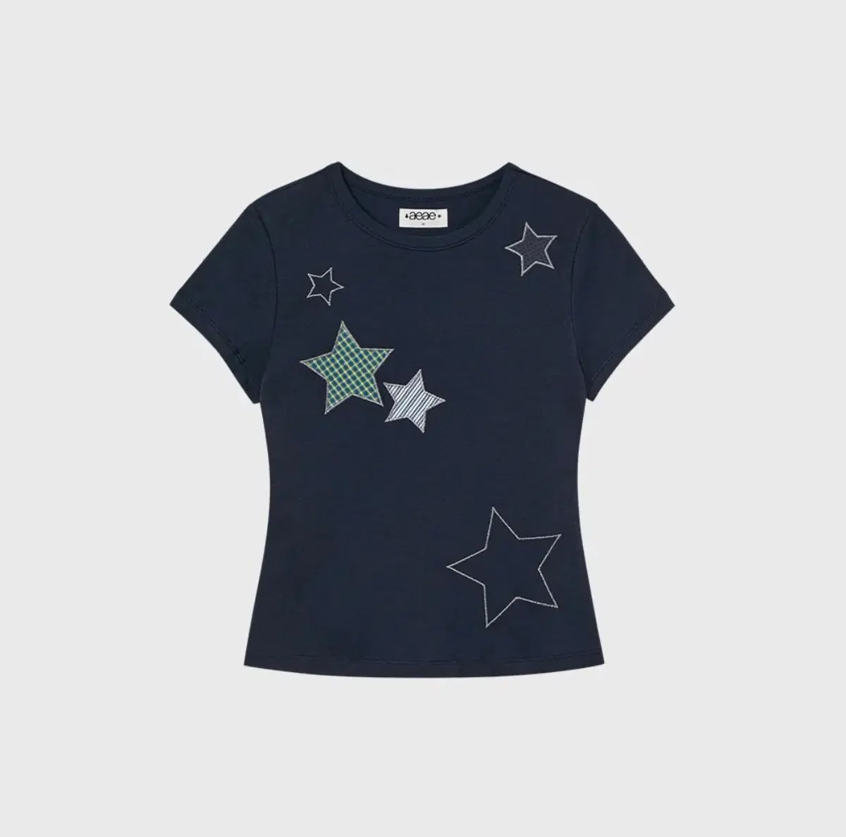 aeae CHECK STAR TEE Navy
