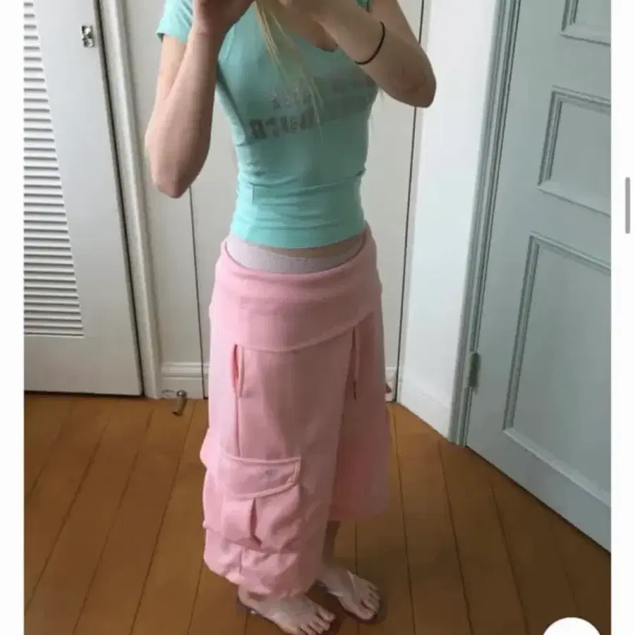 밴딩 카고 버뮤다 팬츠 핑크