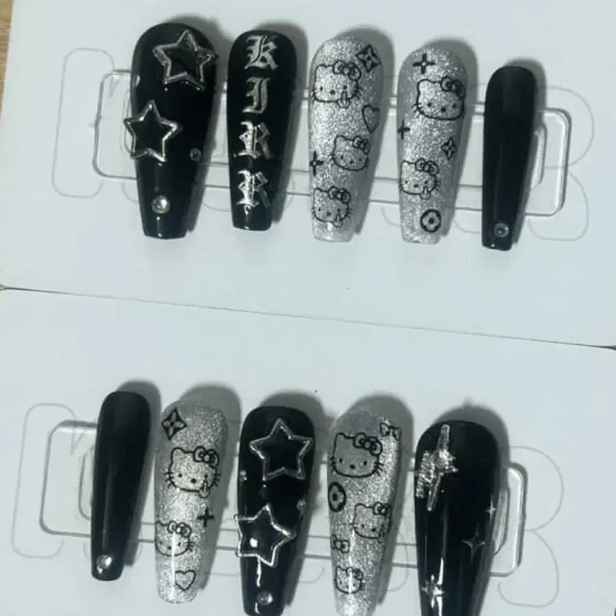 블랙 키티 자석 수제 네일팁