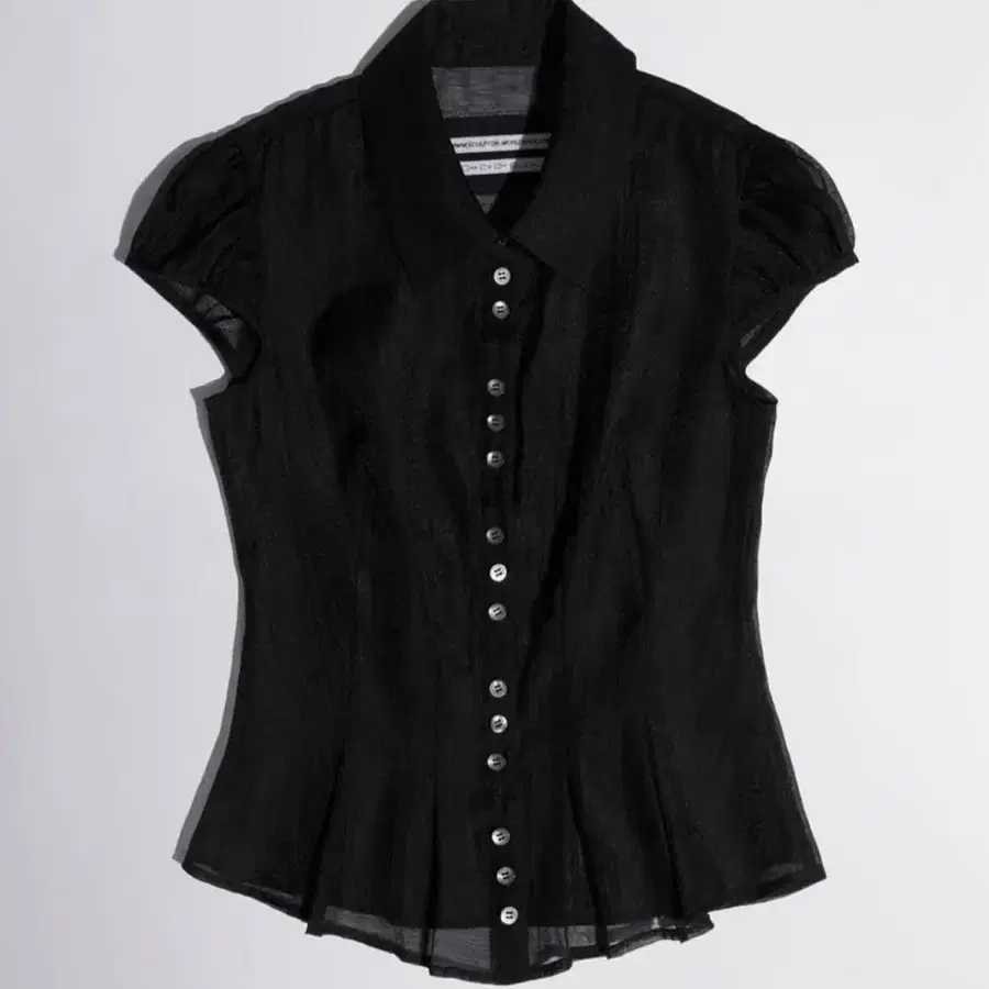 S) 스컬프터 쉬어 플리츠 블라우스 블랙 Sheer Pleated Hem Blouse Black