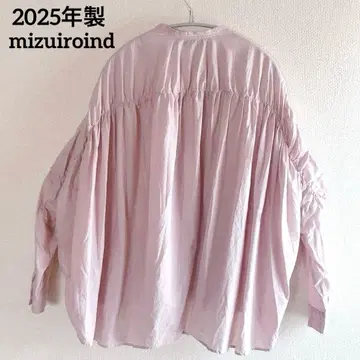 2025년 미즈이로 인드 백개더 와이드 셔츠 코튼 블라우스 핑크