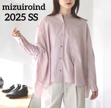2025년 미즈이로 인드 백개더 와이드 셔츠 코튼 블라우스 핑크