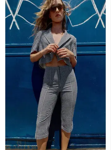 ZARA 깅엄 체크 패턴 카프리 팬츠
