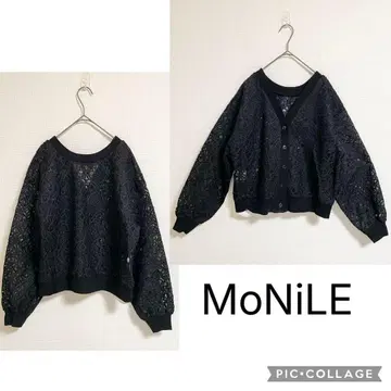 [새상품] 모니레 앞뒤 2WAY 코드 자수 가디건 레이스 시어 블랙