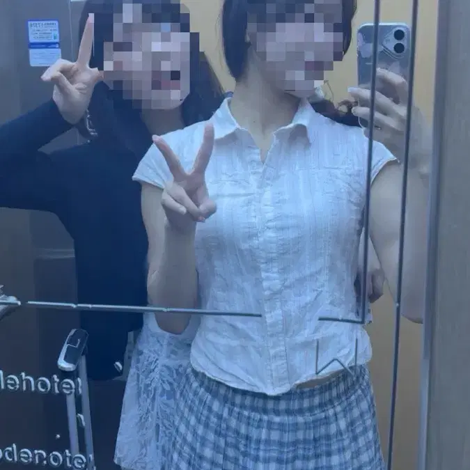 핑크 체크 카라 반팔셔츠