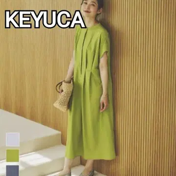 새상품급 KEYUCA 스고나노 린넨 라이크 턱 원피스 라이트 그린
