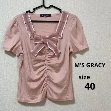 M'S GRACY 프론트 리본 셔링 티셔츠 핑크 40