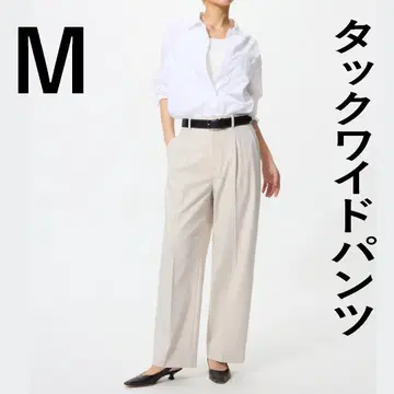 턱 와이드 팬츠 M 내추럴 아이보리 유니클로 슬랙스 단종