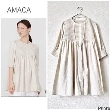 가격 인하! 새상품급 AMACA 소프트 슬라브 셜리 튜닉 블라우스