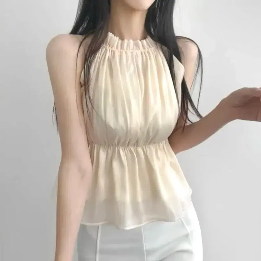홀터넥 쉬폰 새틴 블라우스