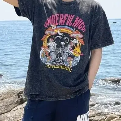 589 ) 상태좋음 빈티지 워싱 L 공용 펀칭 반팔 (크게나옴 오버핏