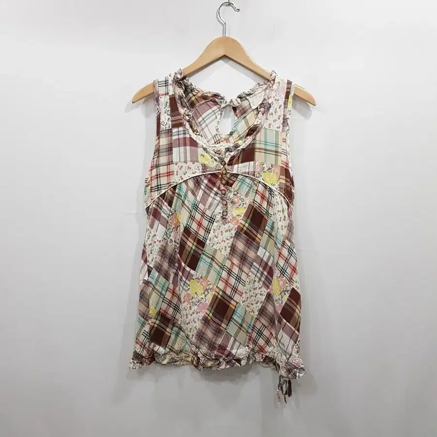 R795 빈티지 브이넥 패치워크 모리걸 하구미룩 민소매 나시 롱 블라우스 여M