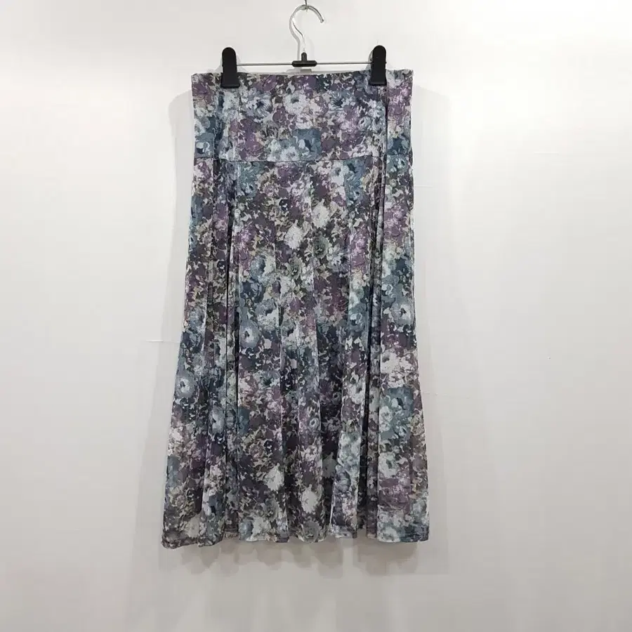 R811 빈티지 밴딩 꽃 패턴 망사 플레어 롱 스커트 여L-XL