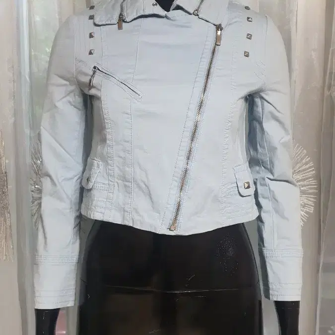 라이트 블루 여성 라이더 자켓