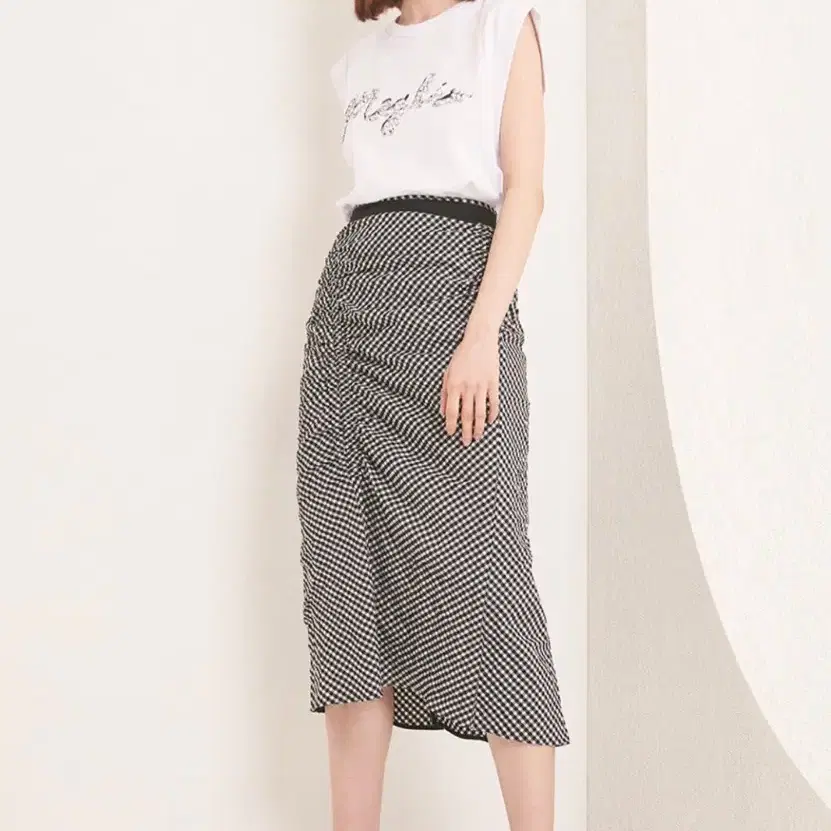 한섬 22ss 마인 mine 체크 셔링 스커트 55
