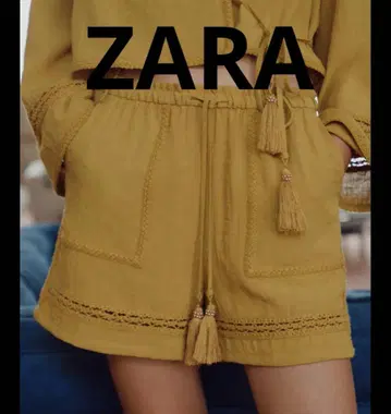 새상품 ZARA 숏팬츠 머스타드 태슬 레이스
