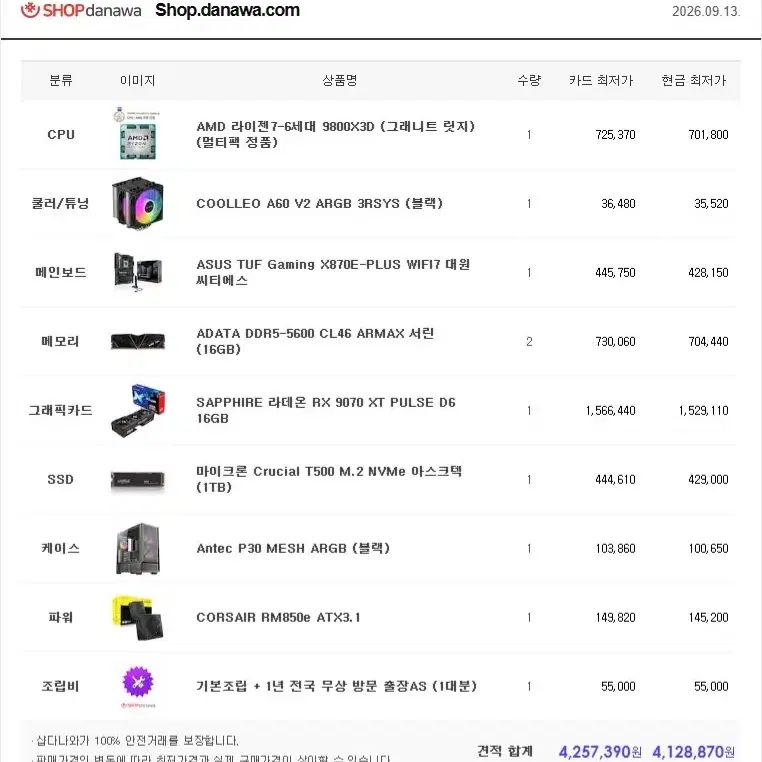 9800X3D 9070XT 32GB 420만원상당 하이엔드 게이밍 컴퓨터퓨터 새제품