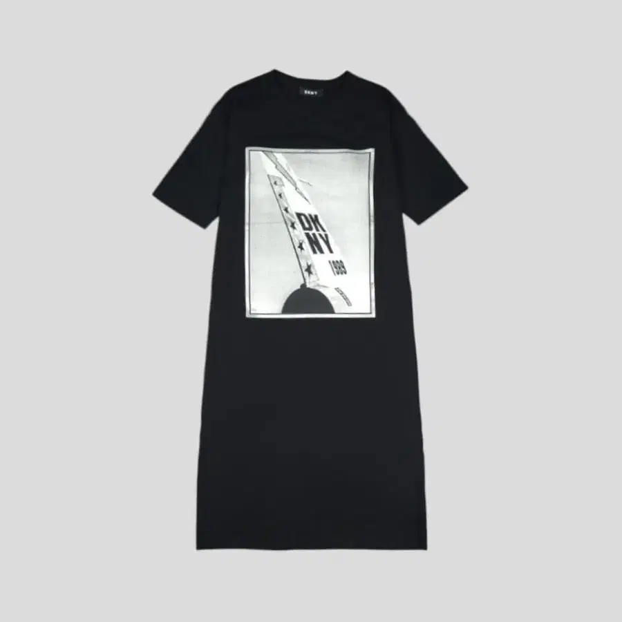 DKNY 도나카란뉴욕 디케이엔와이 SP19 블랙 포토 그래픽 로고 코튼 반팔 롱 원피스 WOMANS L