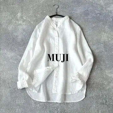 무인양품 린넨 100% 밴드 카라 셔츠 루즈핏 L 화이트 린넨 100%