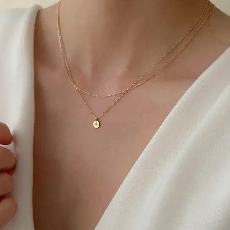 14k 천연다이아 별 목걸이 화이트골드