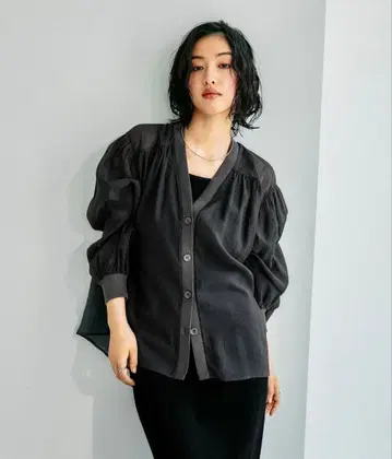 시어 소재 볼륨 슬리브 가디건 렙심