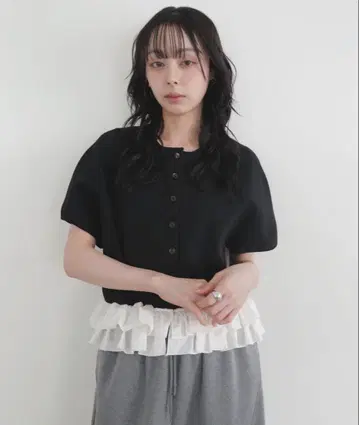 프릴 도킹 니트 가디건