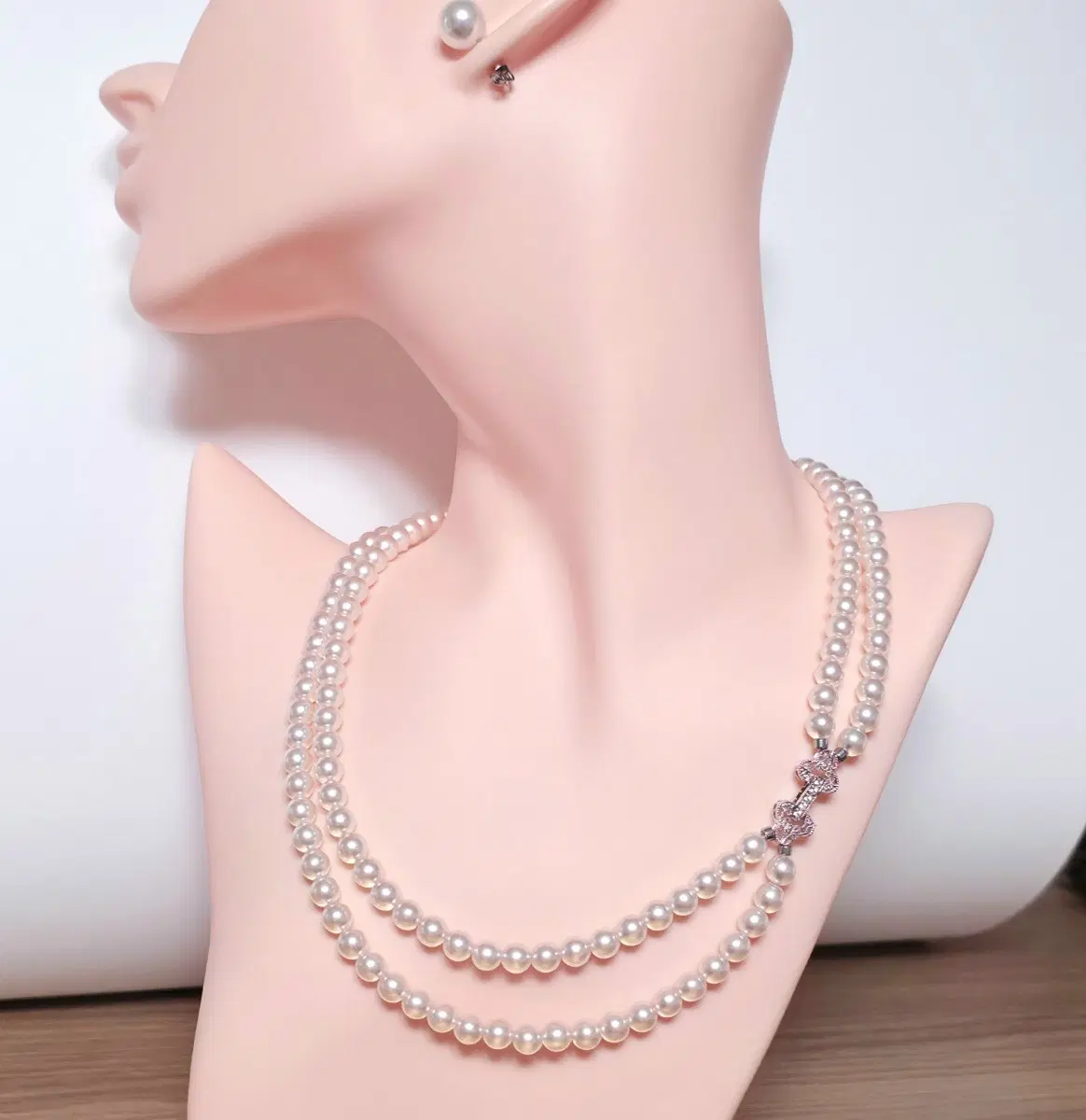 [새상품]글라스진주 6mm 화이트 2줄진주목걸이