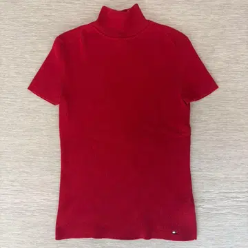 TOMMY HILFIGER 하이넥 반팔 니트 레드 S 사이즈