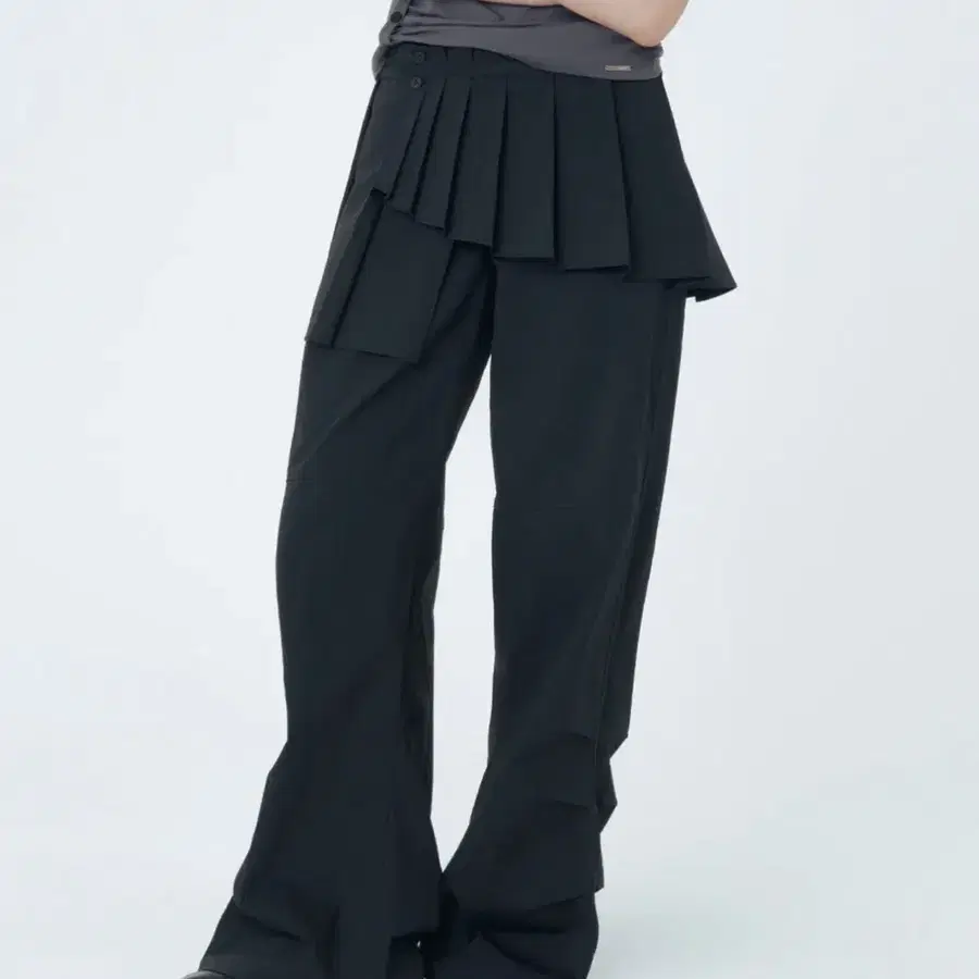 [미세키서울] Spiral pleats skirt pants SET BLACK