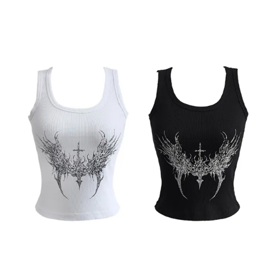 어반유니크 프린팅 나시 에이블리 교신 교환 슬리브리스 y2k chakra printing ribbed sleeveless 라운드넥