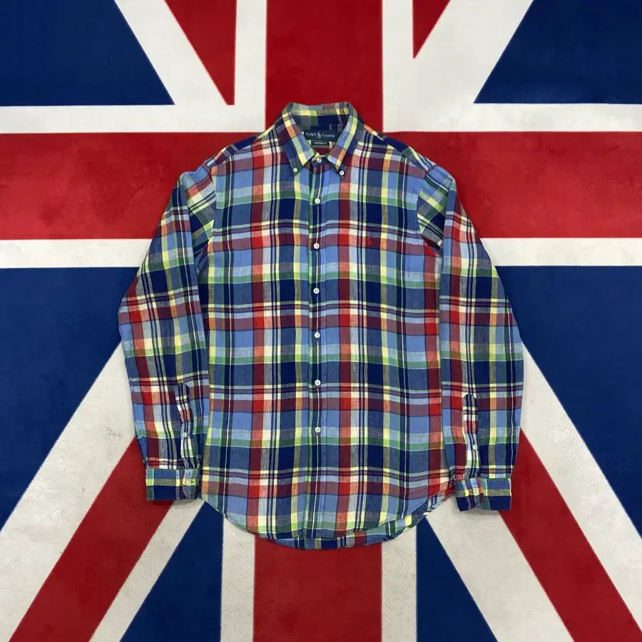 폴로 린넨 체크 셔츠 M 실측 L - XL